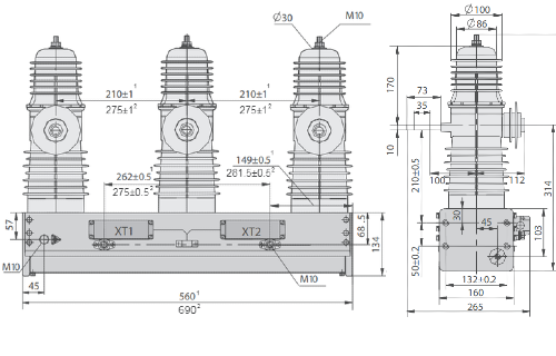 Tavrida VCB ISM25_Ld1 full dimentions